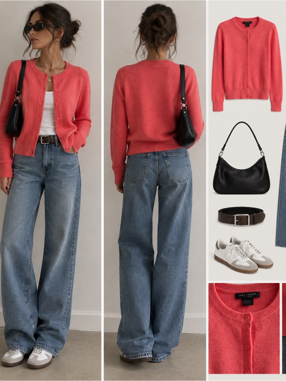 100% Cashmere Lord & Taylor Coral Pink Crewneck Button Cardigan